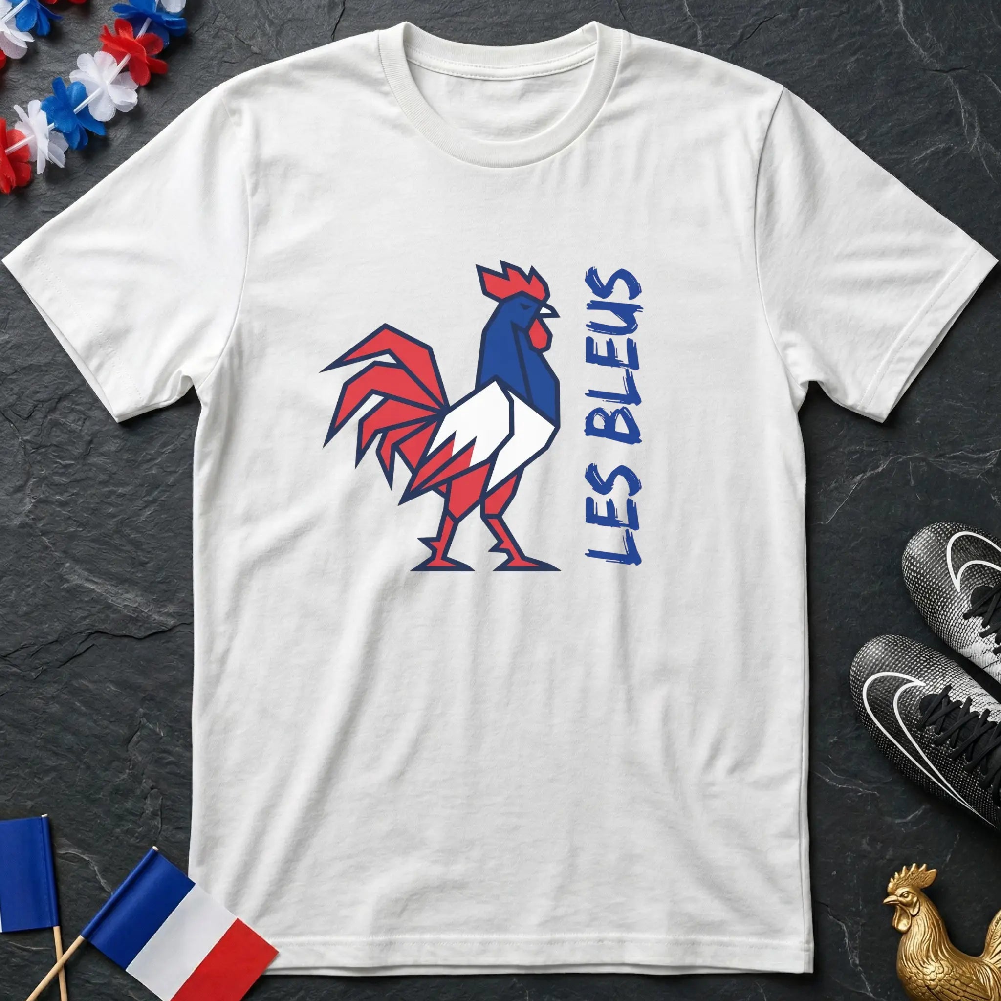 Les Bleus Coq Gaulois Tricolore Géométrique T-Shirt Coupe du Monde