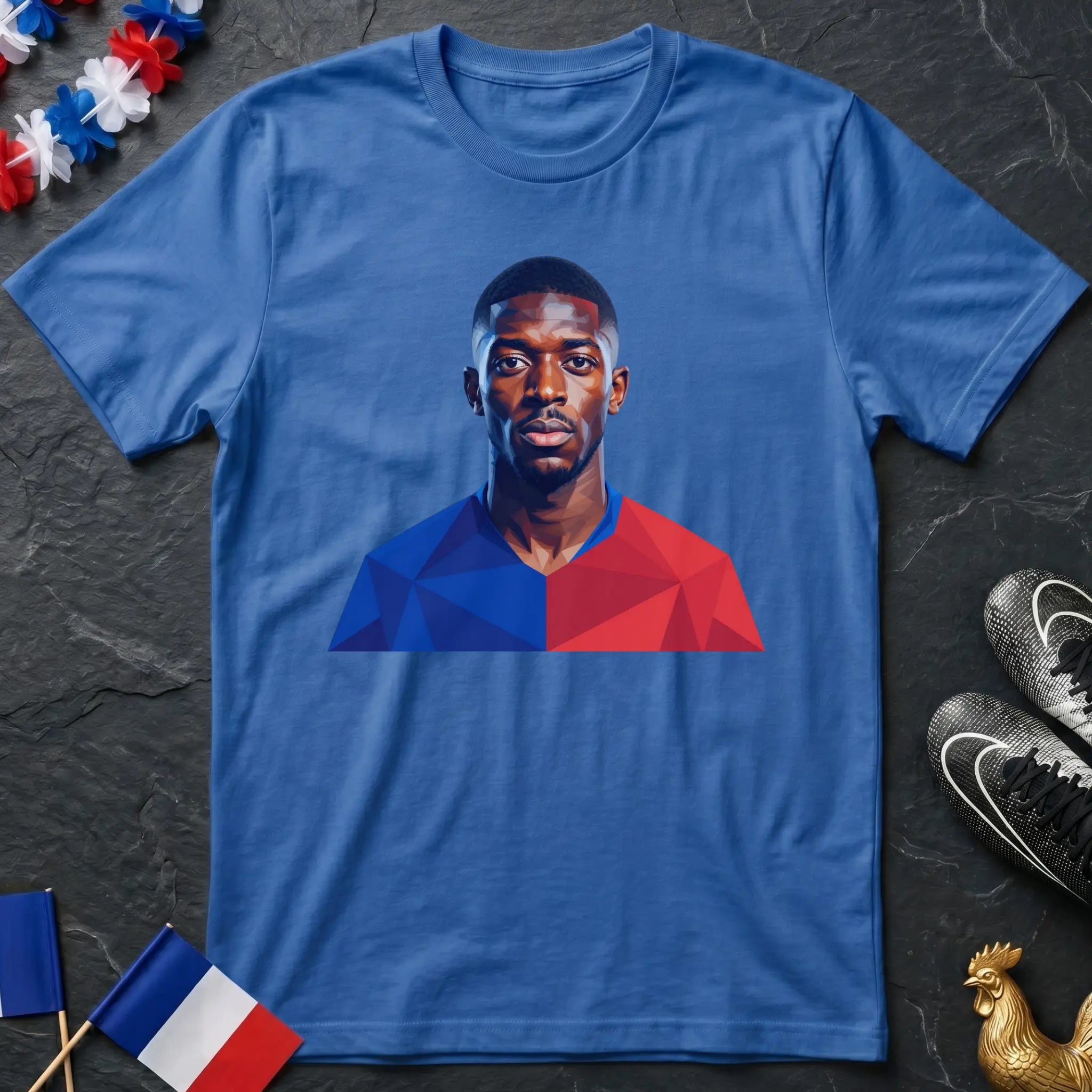 Portrait Ousmane Dembélé Football Low Poly Polygone T-Shirt Coupe du Monde