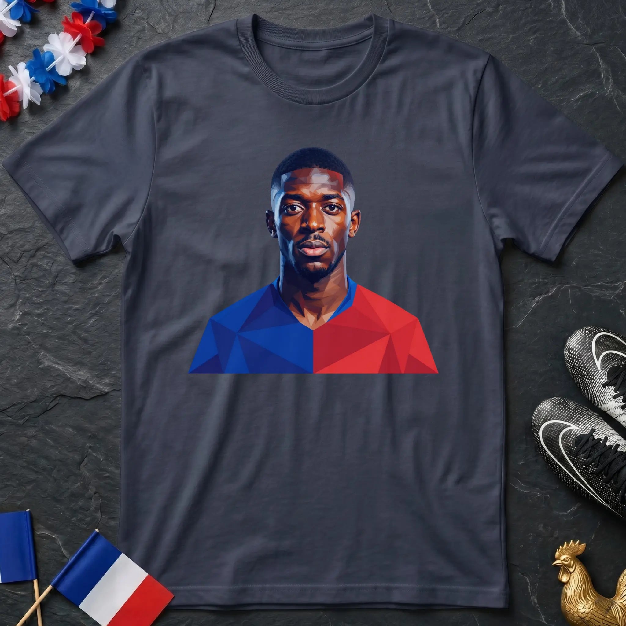 Portrait Ousmane Dembélé Football Low Poly Polygone T-Shirt Coupe du Monde